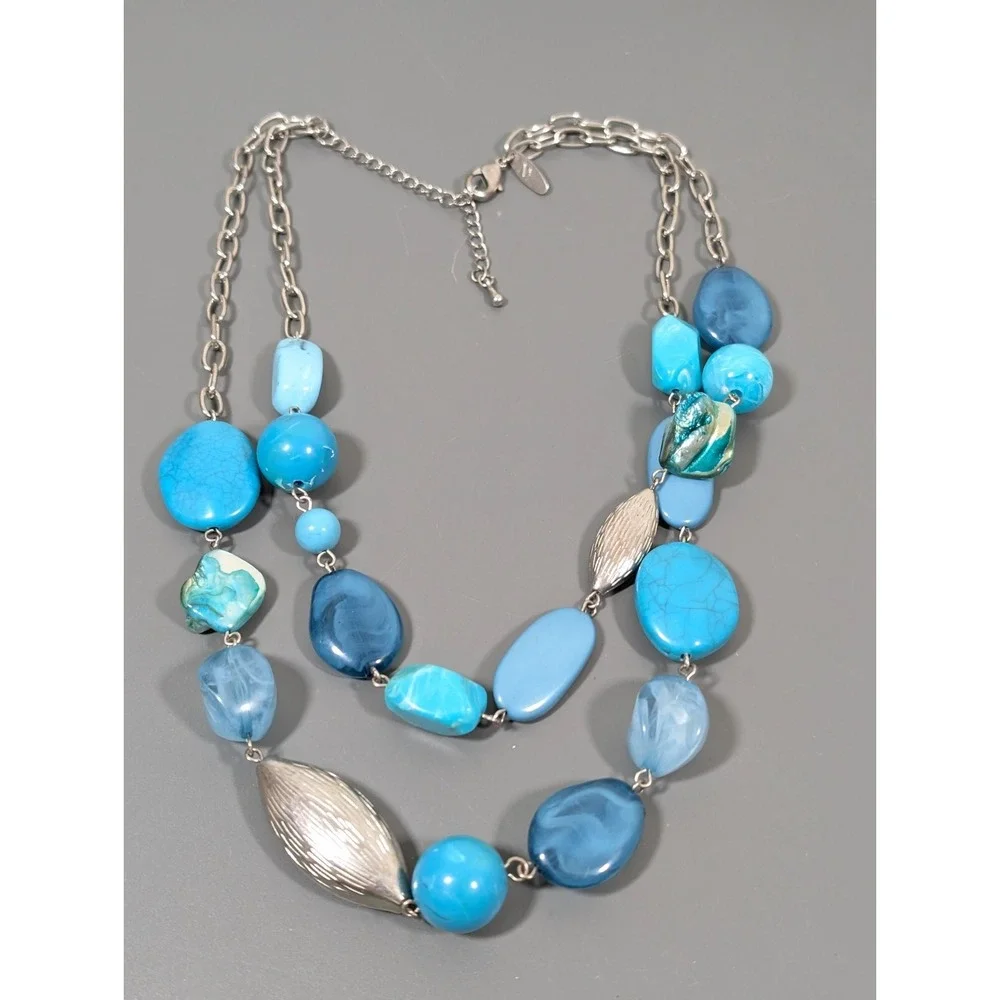 NY&C Blue Beaded‎ Double Strand Statement Necklace 21